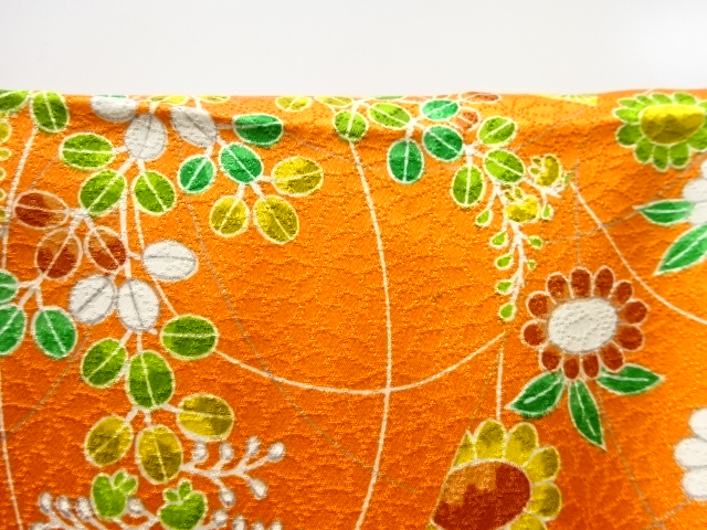  切りばめ風　草花模様小紋着物